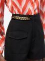 SHEIN BIZwear High-Waist Shorts With Chain Decoration