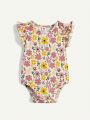 Cozy Cub 2pcs Baby Girls' Short Sleeve Bodysuit With Ruffled Collar And Letter Print, Summer