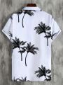 SHEIN Teen Boys Casual Loose Coconut Tree Pattern Short-Sleeved Shirt