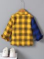 Young Boy Plaid Print Colorblock Shirt Without Tee