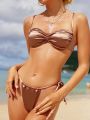 SHEIN Swim Vcay Bikini Swimwear Set With Pleats Detail, Side Tie And Knot