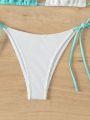 SHEIN Swim SXY Two-tone Knot Design Side-tie Bikini Set