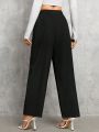 SHEIN Tall Women's Button Decorated Cuffed Hem Long Pants