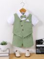 Baby Boy Bow Front 2 In 1 Shirt & Shorts