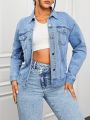 SHEIN ICON Women'S Drop Shoulder Long Sleeve Denim Jacket