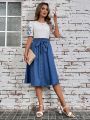 SHEIN LUNE Fake Button Flared Skirt