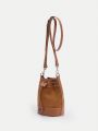 SHEIN BIZwear Drawstring PU Leather Shoulder Bag