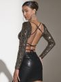 SHEIN BAE Crop Top With Backless Design And Sparkling Sequins