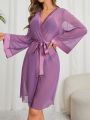 Women's Solid Color Satin Patchwork Casual Sleepwear Robe