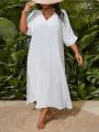 SHEIN Swim Vcay Large Size 1pc V-Neck Batwing Sleeve Slit Side Cover Up Dress