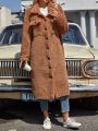 SHEIN LUNE Flap Pocket Drop Sleeve Shearling Coat