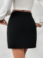 SHEIN Privé Women's Black Double-breasted Skirt