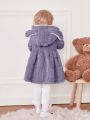 SHEIN Infant Girls' Casual Bunny Head Pattern Plus Velvet Hooded Long Sleeve Dress