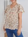 Plus Floral Print Butterfly Sleeve Blouse