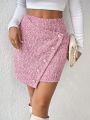 SHEIN Privé Button Front Tweed Skirt