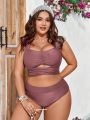 SHEIN Swim Vcay Plus Size Crossed Hem Wide Strap Top And High Waisted Triangle Bikini Bottom Set