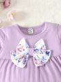 2pcs Baby Girls' Purple Floral Print Outfits