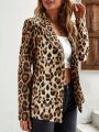 Plus Size Women's Leopard Print Long Sleeve Jacket