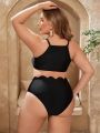 SHEIN Swim Vcay Plus Size Solid Color Hollowed Out Swimsuit With Scallop Edge