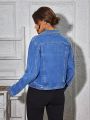 SHEIN LUNE Ladies' Inlaid Lapel Denim Jacket
