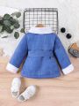 Baby Girl Borg Collar Flap Pocket Belted Coat