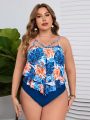 SHEIN Swim Classy Plus Size Tropical Print Tankini Set