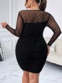 SHEIN Privé Plus Size Mesh Patchwork Pleated Bodycon Dress For Women