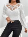 SHEIN Privé Women'S Lace Hollow Out Embroidery Splicing T-Shirt