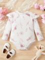 Baby Girls' Floral Printed Round Neck Long Sleeve Bodysuit