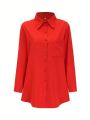 Plus Size Red Button-Front Shirt