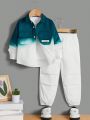 SHEIN Kids SUNSHNE Toddler Boys' Loose Fit Gradient Long Sleeve Shirt And Woven Long Pants Casual Outfit