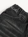 SHEIN Boys' Elastic-free Imitation Zipper Irregular Ripped Folded Cuff Casual Skinny Jeans