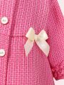 Baby Girls' Fashionable Elegant Bowknot Button Woolen Coat For Autumn And Winter