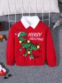 SHEIN Boys Christmas Dinosaur Pattern Drop Shoulder Sweater