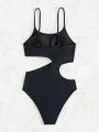 SHEIN Swim BAE Women's Hollow Out Waist Strap One Piece Swimsuit