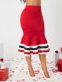 SHEIN Lady Women'S Color Block Striped Mermaid Hem Skirt