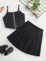 Teenage Girls' Zip Up Tank Top & Pleated Skirt Set