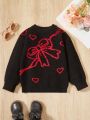 Little Girls' Sweater With Bow & Heart Pattern