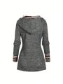 Women's Hooded T-Shirt With Stripes And Prints