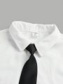 SHEIN Male Teenagers Casual Loose Basic Versatile Long-Sleeved Shirt And Tie