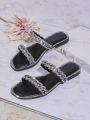 Fashionable Women's Rhinestone Flat Sandals