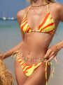 SHEIN Swim BAE Women's Halter Printed Bikini Set With Chain Strap