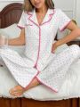 Women'S Heart Print Short Sleeve Pajama Set