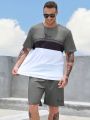 Manfinity Men Plus Letter Graphic Colorblock Tee & Shorts