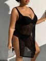SHEIN Swim BohoFeel Plus Size Women'S Fishnet Splice Split Cover Up Maxi Dress