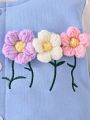 Knit Flower Decorated Hooded Jumpsuit For Infants