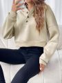 Women's Half Button Hooded Sweatshirt With Buttons