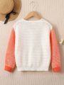 Lightweight Color Block Simple Style Casual Sweater For Tween Girls, Spring/Summer