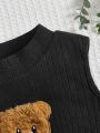 SHEIN Kids EVRYDAY Toddler Girls Bear Patched Ribbed Knit Tank Top