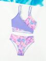 Girls' Tie Dye Patchwork Swimsuit 2pcs Set